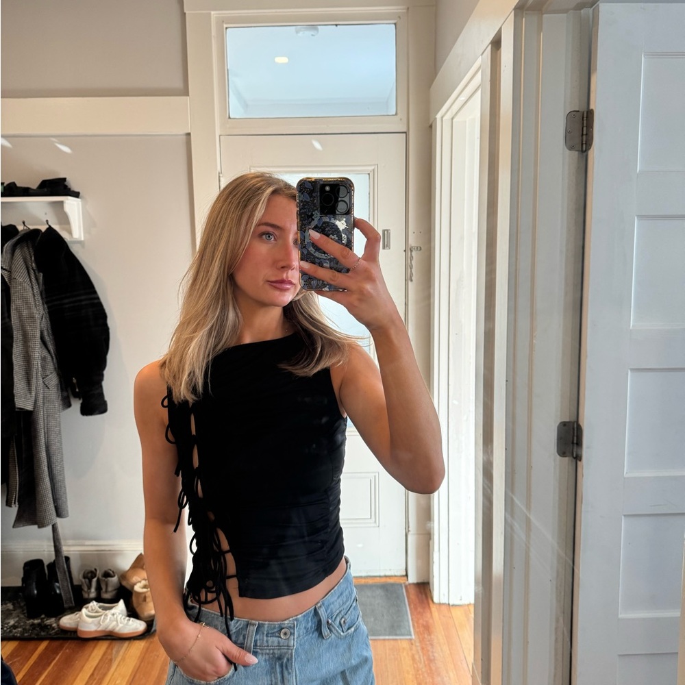 White Fox Boutique Black Side-Lace Tank Top
